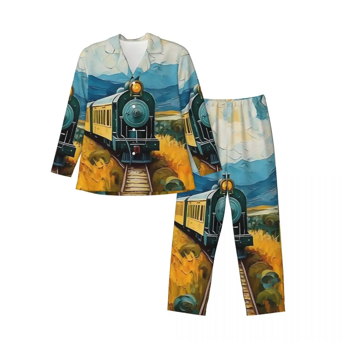 Pijamas homem van gogh pintura arte noite pijamas de duas peças conjuntos de pijama casual manga longa quente oversize casa terno