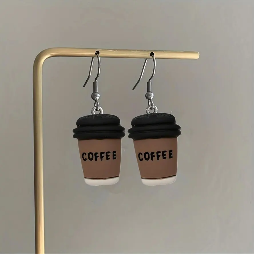 Cute coffee bottle earrings latte drinks earrings resin simulation Beverage food Cup Earrings Jewelry