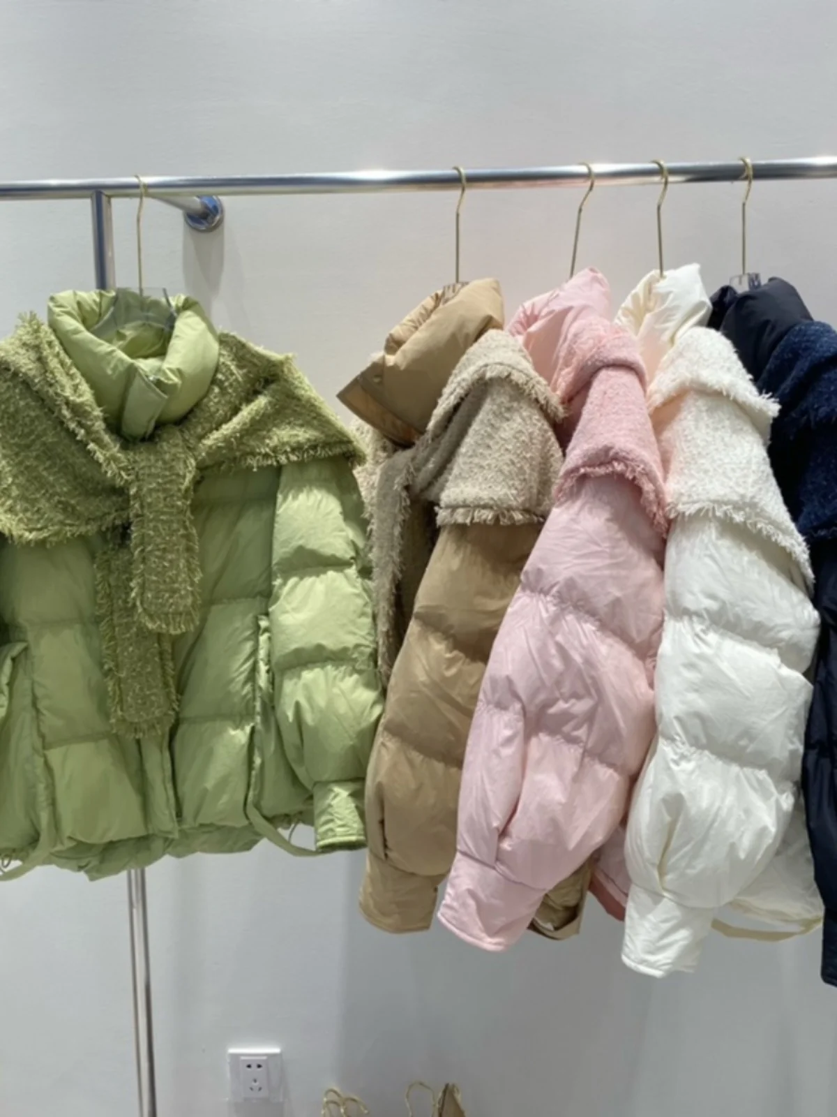 Knitted Detachable Hooded Shawl Down Coats Women Fashion Stand Collar Long Sleeve Warm Outerwear Solid Color Casual Lady Coat