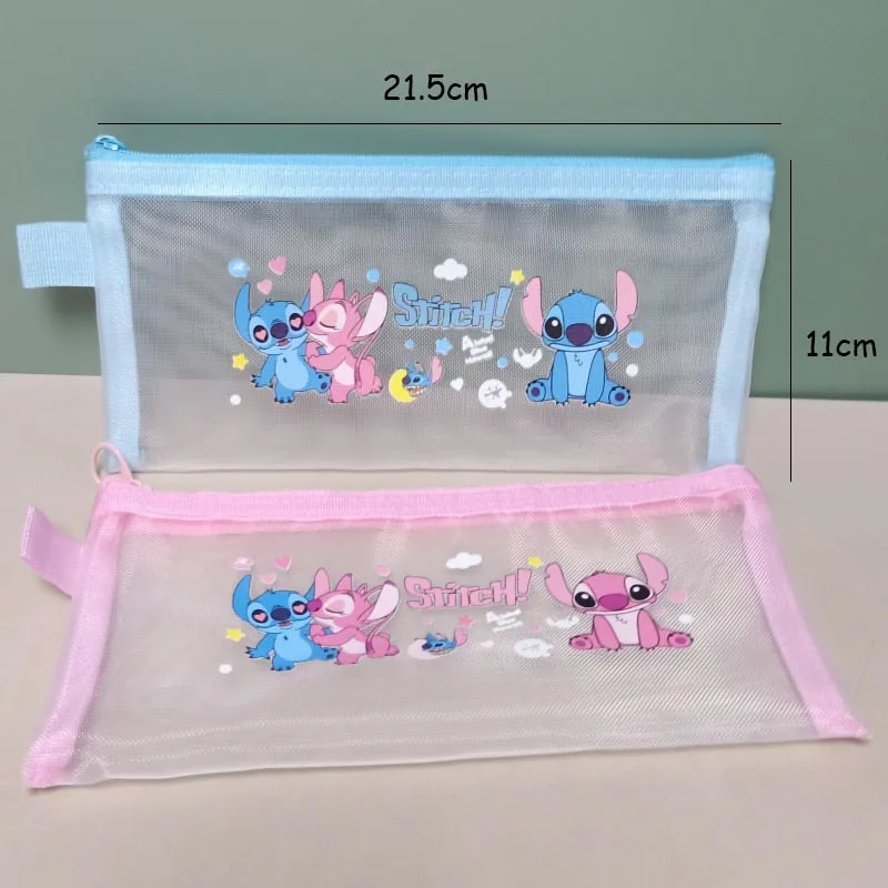 Imagem -04 - Kawaii Ponto Malha Lápis Cases Disney Transparente Gaze Pen Bolsa Bolsa de Papelaria Material de Escritório Escolar Presente Bonito