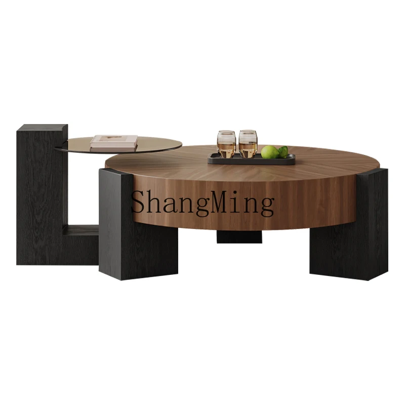 

ZYY round coffee table household small apartment high-end solid wood medium and ancient style coffee table combination