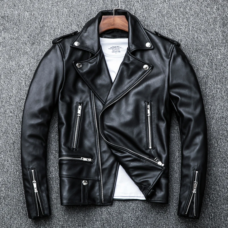 Genuine Leather Mens Motorcycle Jacket Real Cowhide Coats Fashion Stangding Motorcycle Jackets Spring Autumn Clothes