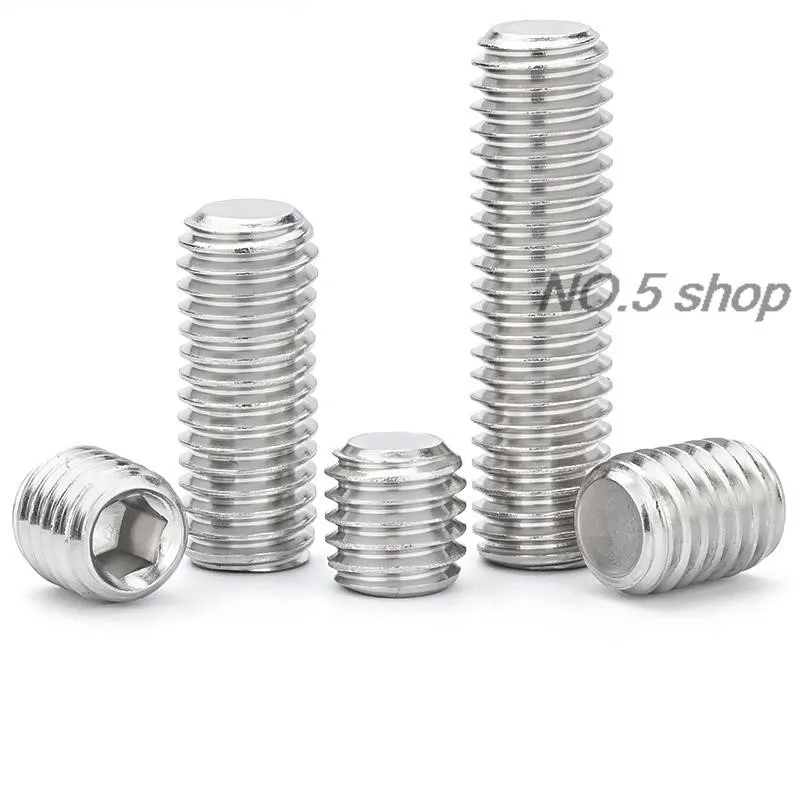 20Pcs M8x6/8/10/12/16mm 304 Stainless Steel Flat End Set Screw Hexagonal Socket Headless Machine Screw