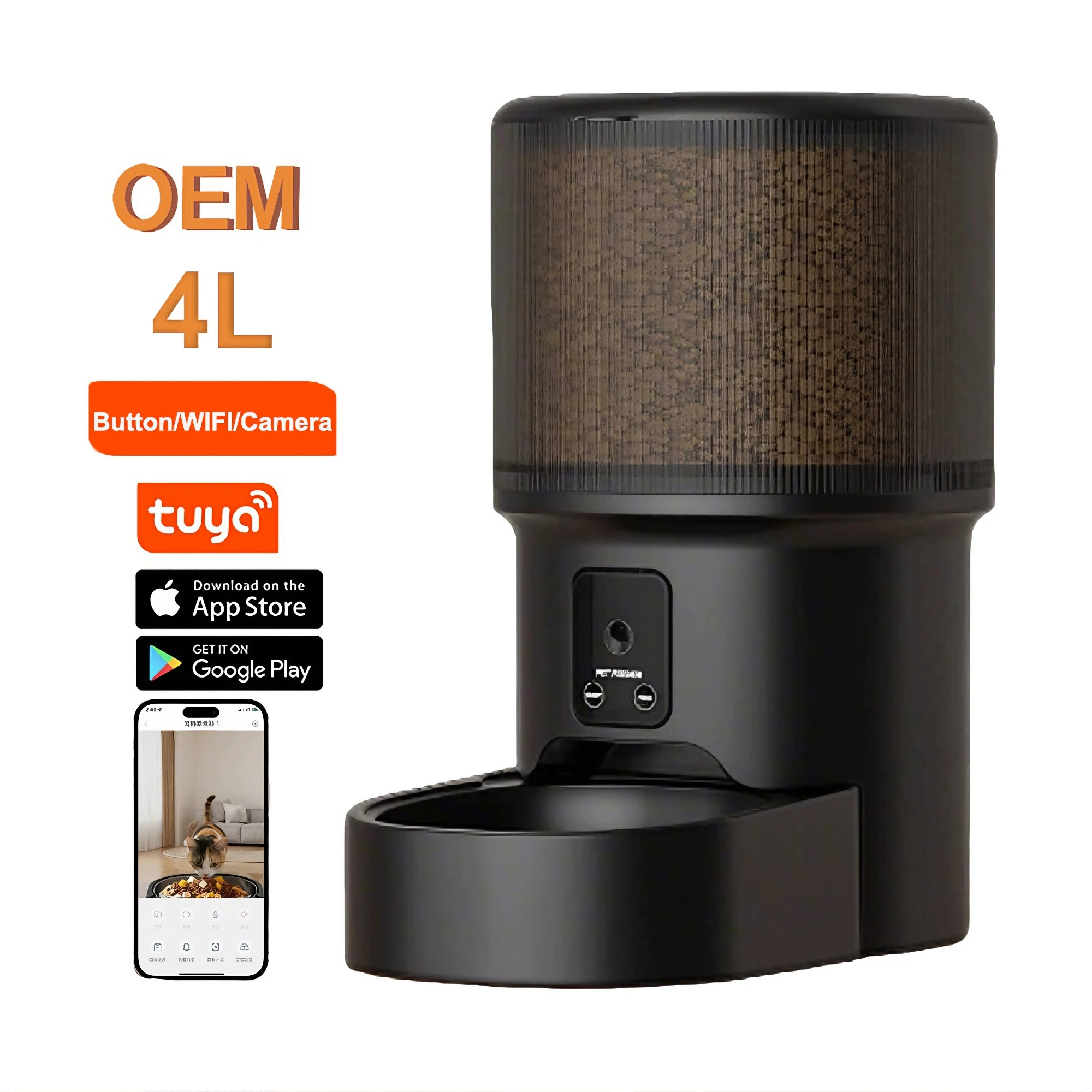 

4L Automatic Cat Feeder with Camera 2.4G WiFi Pet Food Dispenser Smart Voice Recorder APP Control with Stainless Steel Bowl