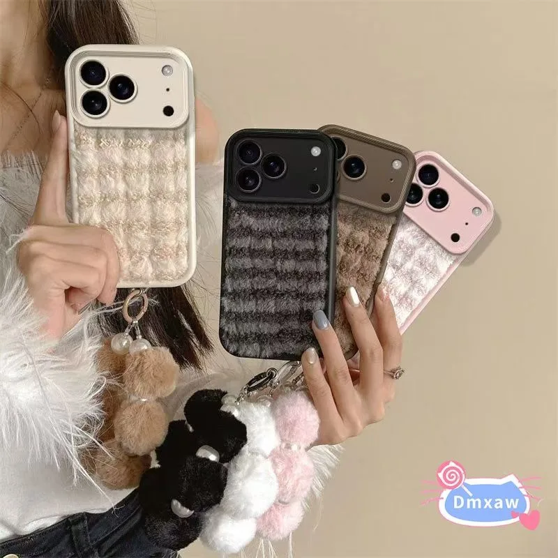 

Cute Winter Plush Phone Case For Honor 400 300 Ultra 200 100 Pro 90 GT Smart 80 70 60 Pro Plus SE Soft Cover With Pearl Bracelet