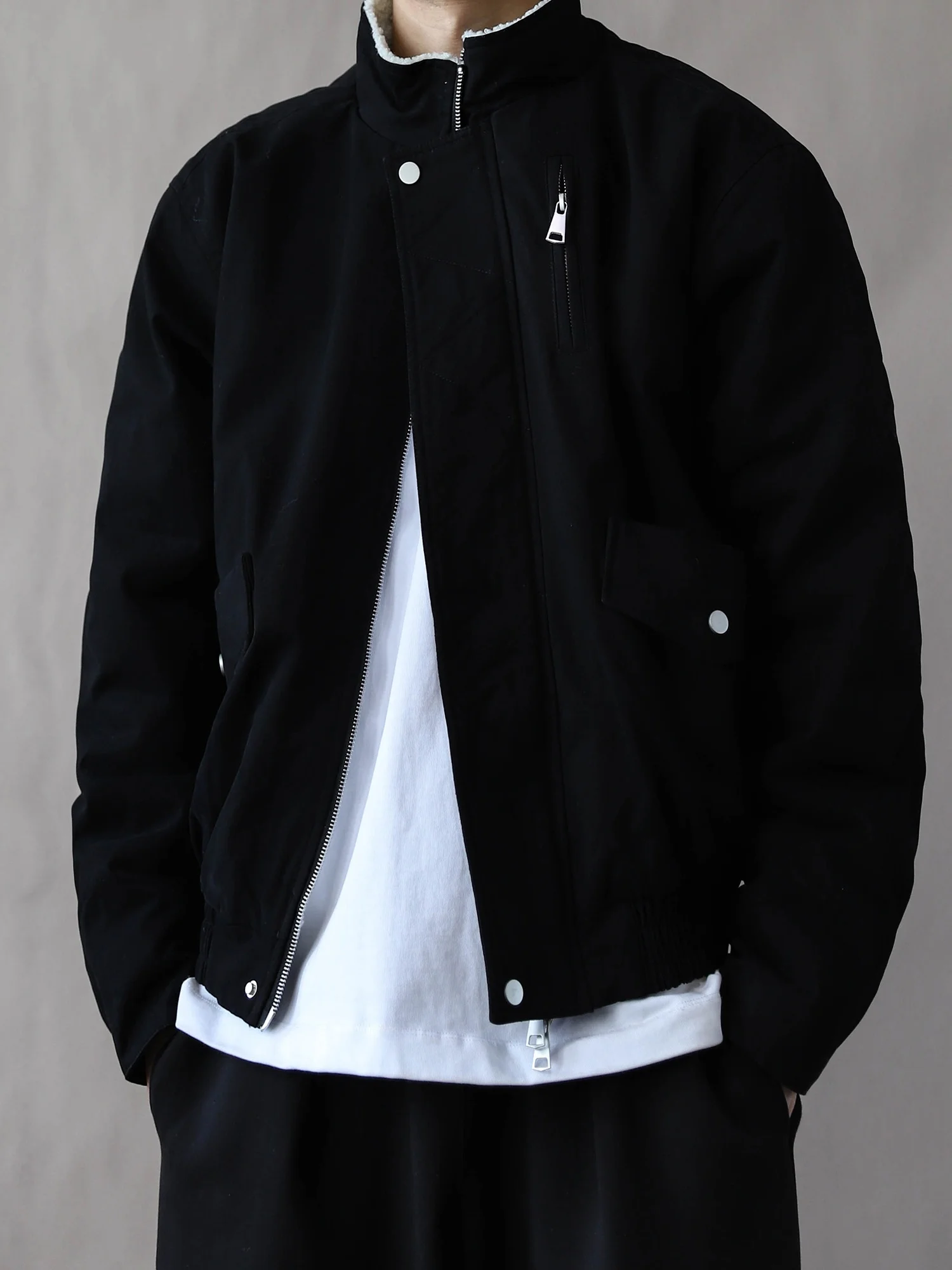 

Loose Fit Cotton Jacket Men's Winter Warm Outerwear Black Stand Collar Retro American Style Casual Youth Popular Long Sleeve