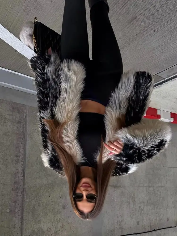 HH 冬 レディースファッション 長袖 暖かいジャケット 隠しバックル カラーブロック装飾 アウター フェイクファー風 Oネック ショートジャケット