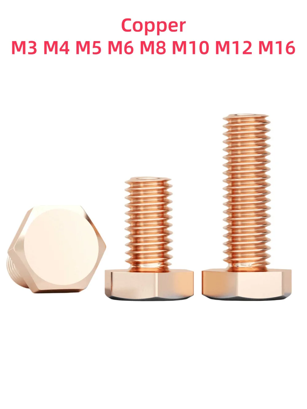 Red Copper DIN933 Hex Bolt M3-M16 Full Thread External Hexagon Head Screw 6-100mm Length High Conductivity Corrosion Resistant