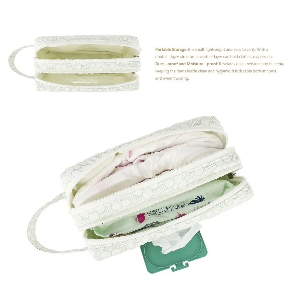 2-in-1 Baby Diapers Storage Pouch Flower Pattern Wide Opening Stroller Storage Bags Double Zippers Portable Diaper Holder