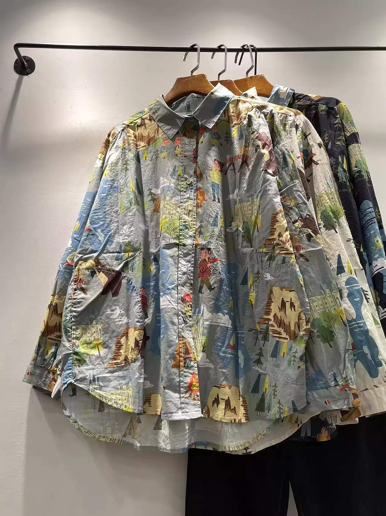 Buste 116 cm pur coton femmes à manches longues haut harajuku mode dessin animé conte de fées imprimer chemises et chemisiers surdimensionnés