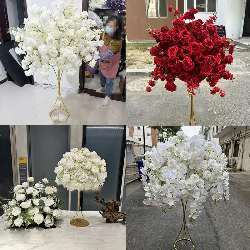 70/60/40cm Red White Large Flower Ball Artificial Table Centerpiece for Event Wedding Decor Road Lead Floral Arrangement Bouquet