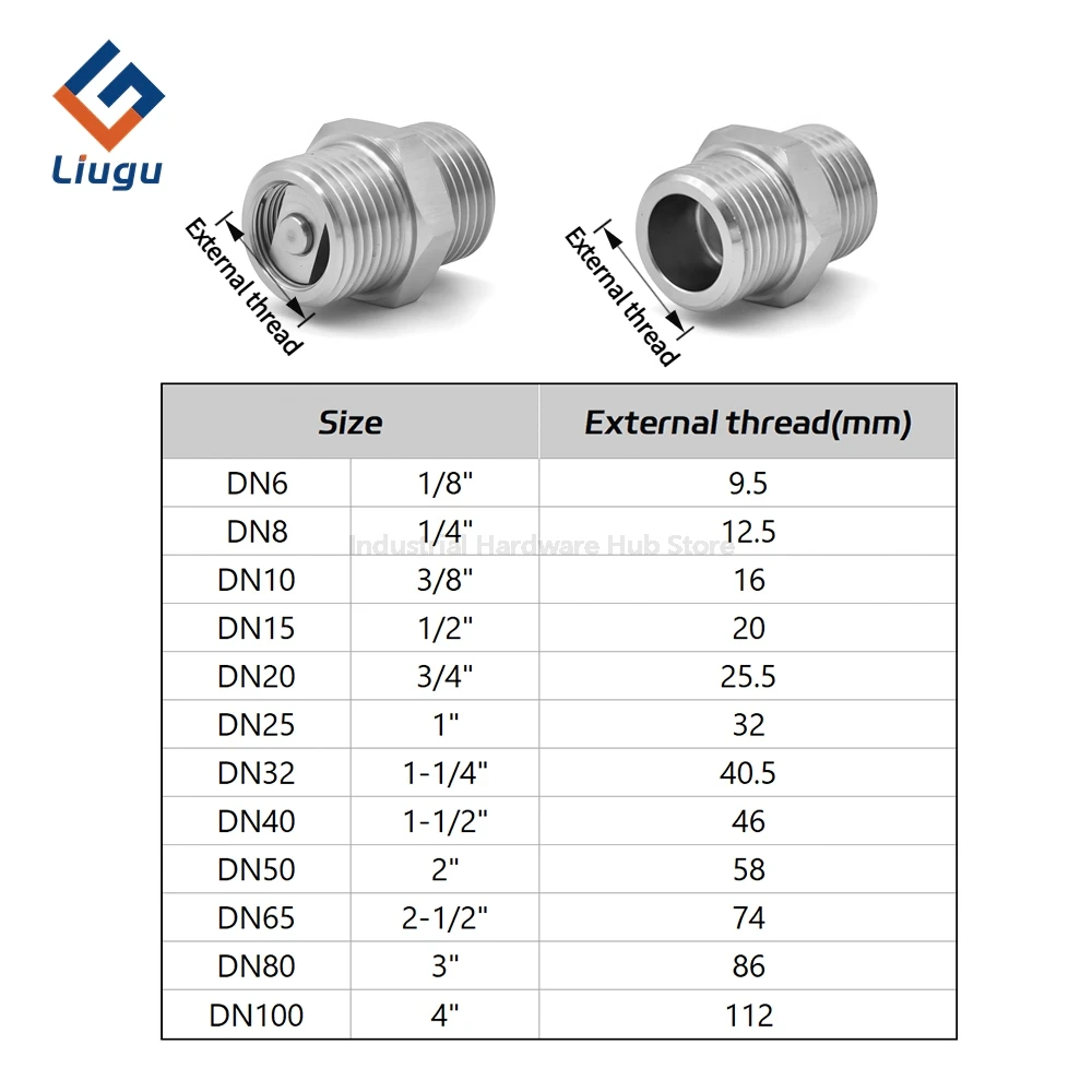 304 Stainless Steel Hex Straight One-Way Check Valve, Double Male Thread Non-Return Valve, 1/4
