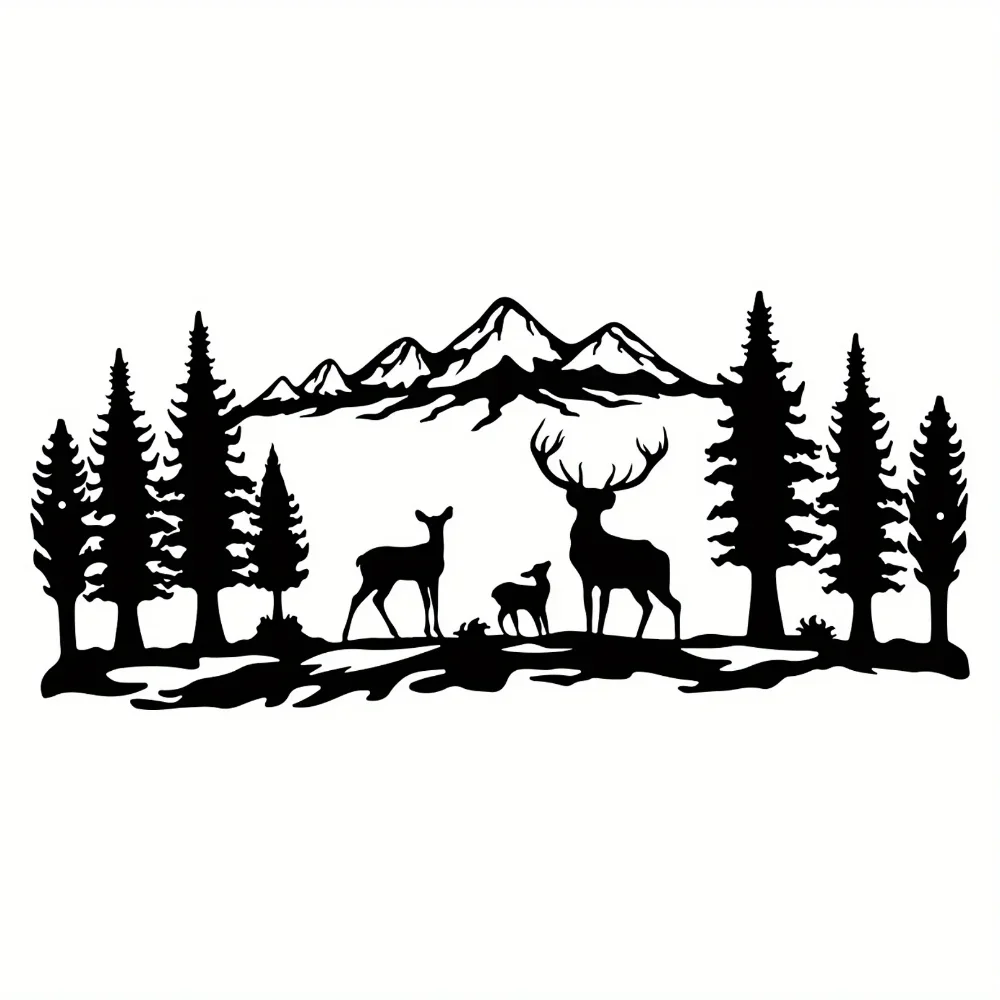 1pc Poster,stick,mural,home,decor,Mountain Forest , Black Metal Wall ,Decoration Minimalist Line ,Drawing Home Pendant Iron Art