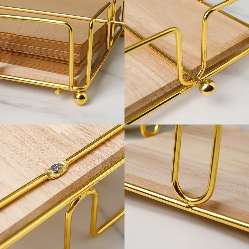 

Square Design Napkin Holder with Wooden Base Nordic Style Paper Napkin Organizer Modern Vintage Reusable Tissue Organizer