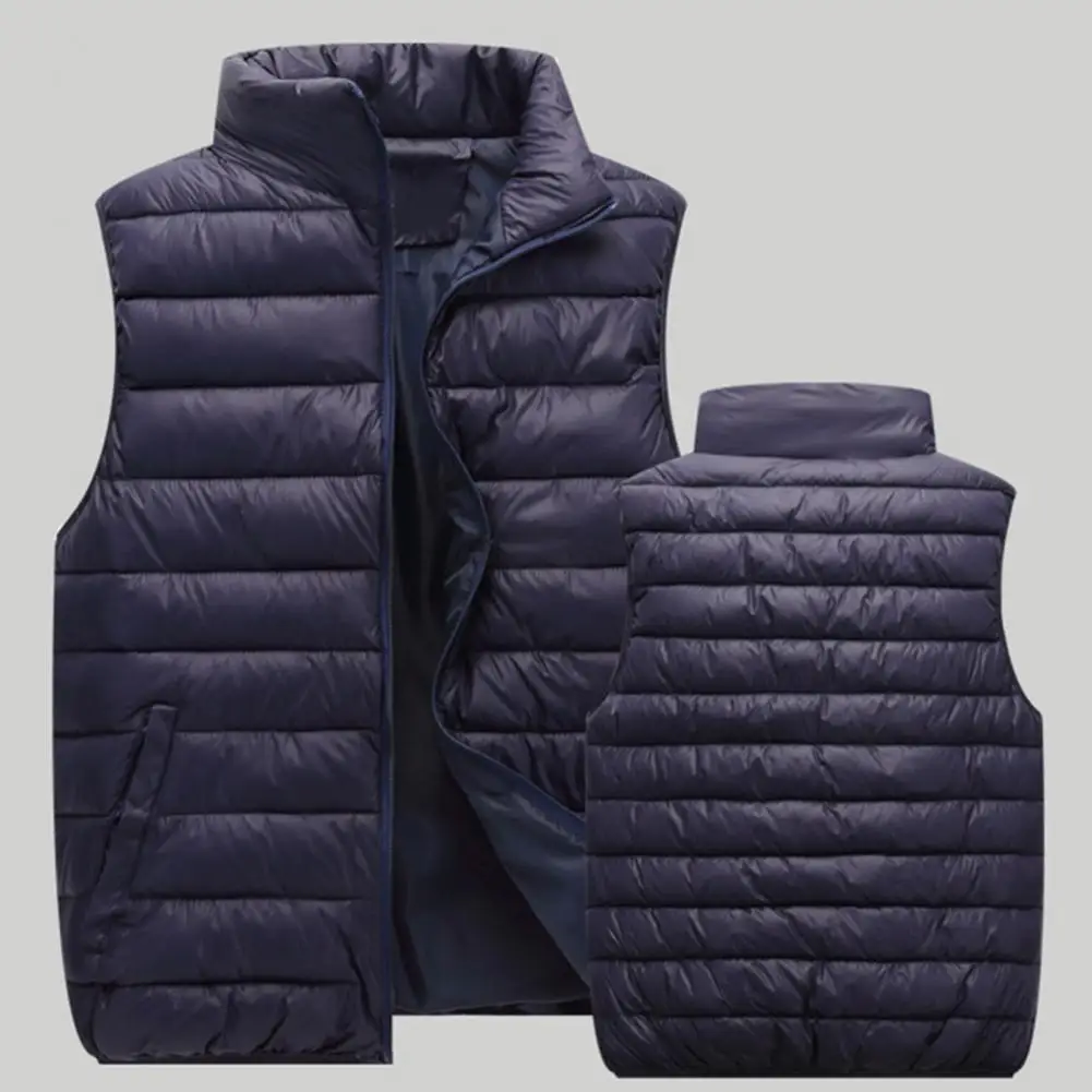 Chaleco de plumón impermeable para hombre, chaqueta acolchada a prueba de viento, sin mangas, cuello levantado, cierre Zipepr, protección del cuello, Invierno