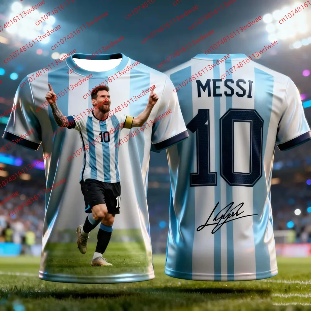 Sommer Messi 3D-Druck Fußball-Sport-T-Shirt, schweißabsorbierend, atmungsaktiv, bequem, kurzärmeliges T-Shirt für Kinder, Outdoor-Sport-T-Shirt