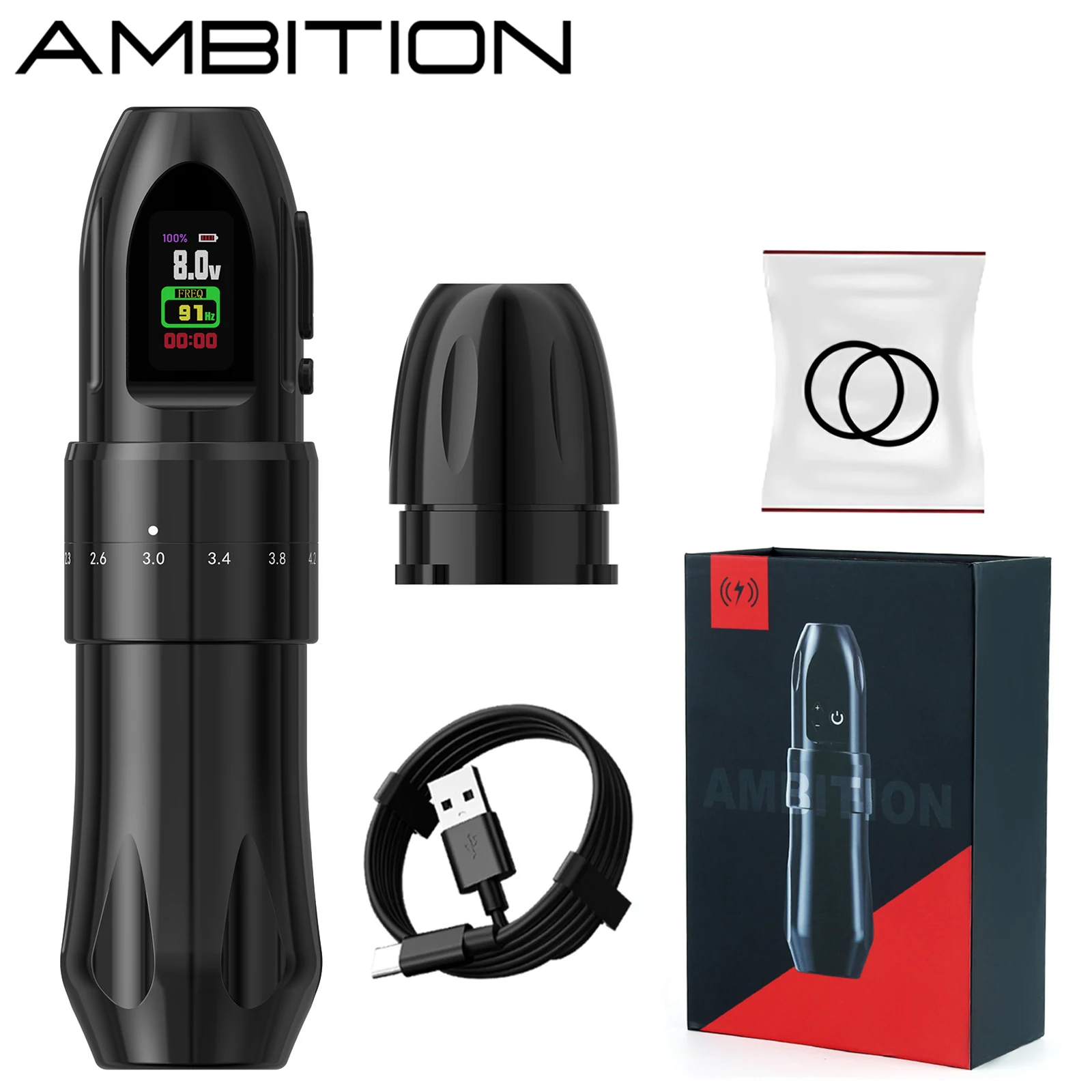 

Ambition Boxster с регулируемым ходом 2,0-4,2 мм, беспроводная тату-машинка, ручка, аккумулятор 2400 мАч для точечной работы, тату-макияжа, микропластика