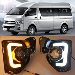 Car LED DRL Daytime Running Light with Yellow Turn Signal Waterproof Fog Lamp Cover For Toyota Hiace 2014 2015 2016 2017 2018