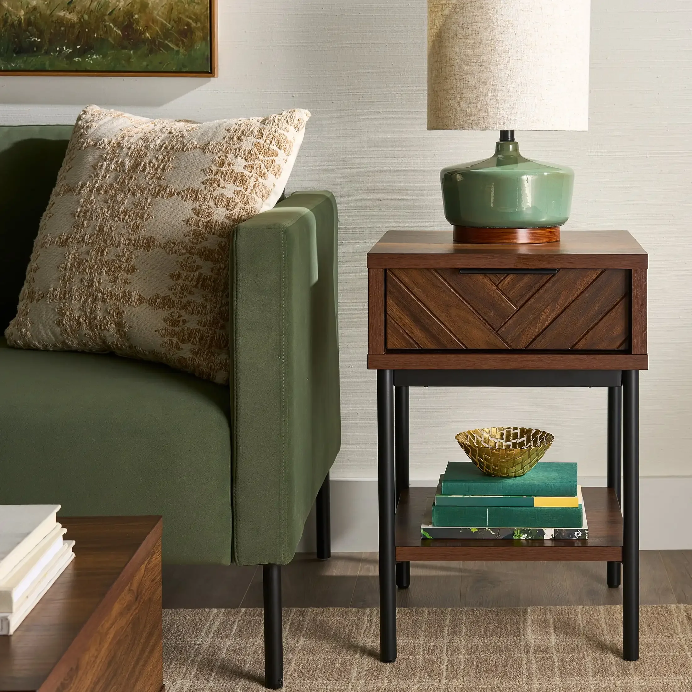 Wyatt Geo End Table, Walnut Finish