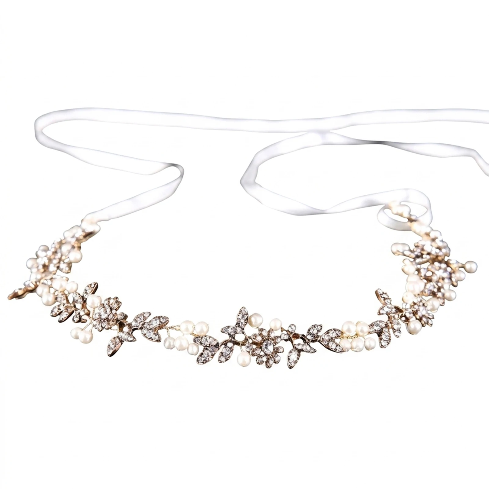 Bridal Hair Accessory Elastic Headband for Wedding Ceremony Vintage Rhinestone Flower Leaf Crown Party Jewelry Gift
