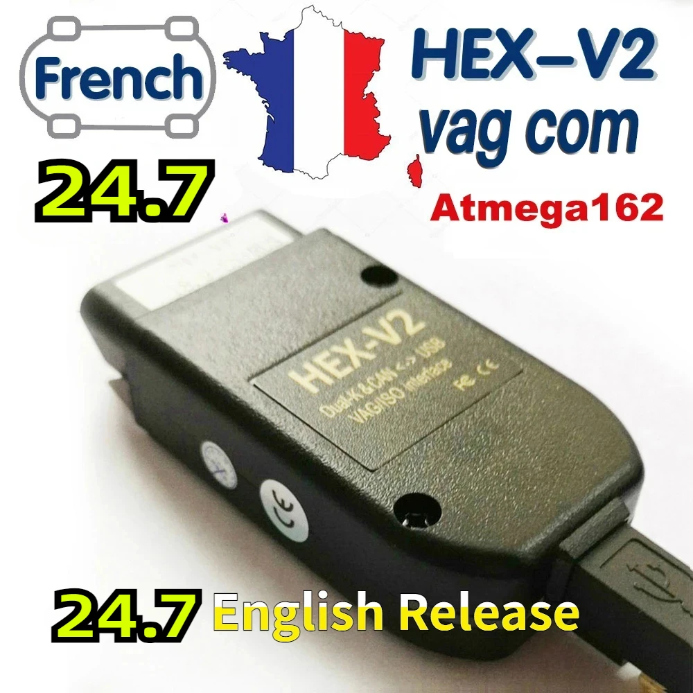 2024 Newest VCDS HEX V2 VAGCOM 24.7 Interface FOR VW AUDI Skoda Seat Cars from 1996 to 2017 VAG 24.7 English French ATMEGA162