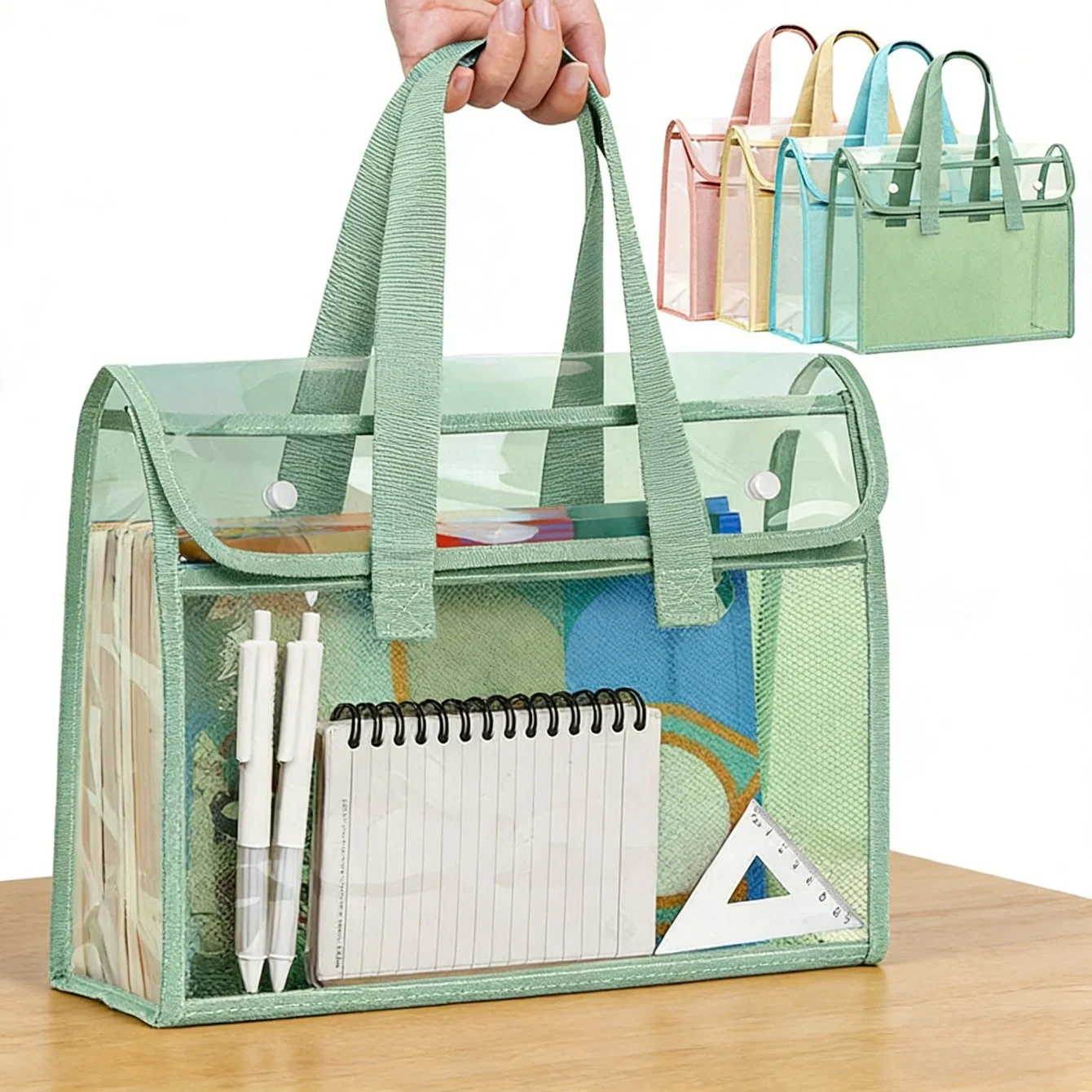 Bolsa de estudio de mano impermeable de gran capacidad, bolsa de almacenamiento de papel de prueba de temas de escuela primaria, bolsa de examen transparente