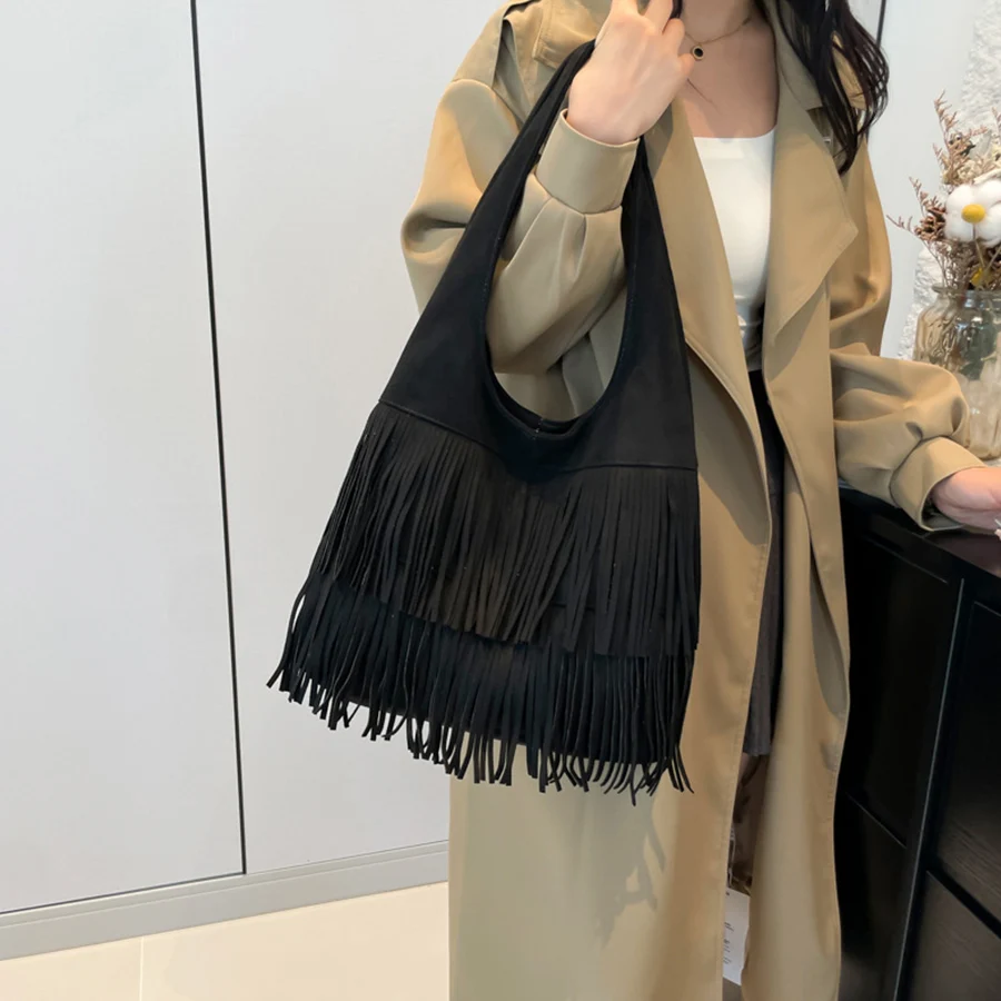 Camurça borla de alta qualidade falso sacos ombro rero grande capacidade senso de luxo popularidade feminina tote sacos casuais nova bolsa