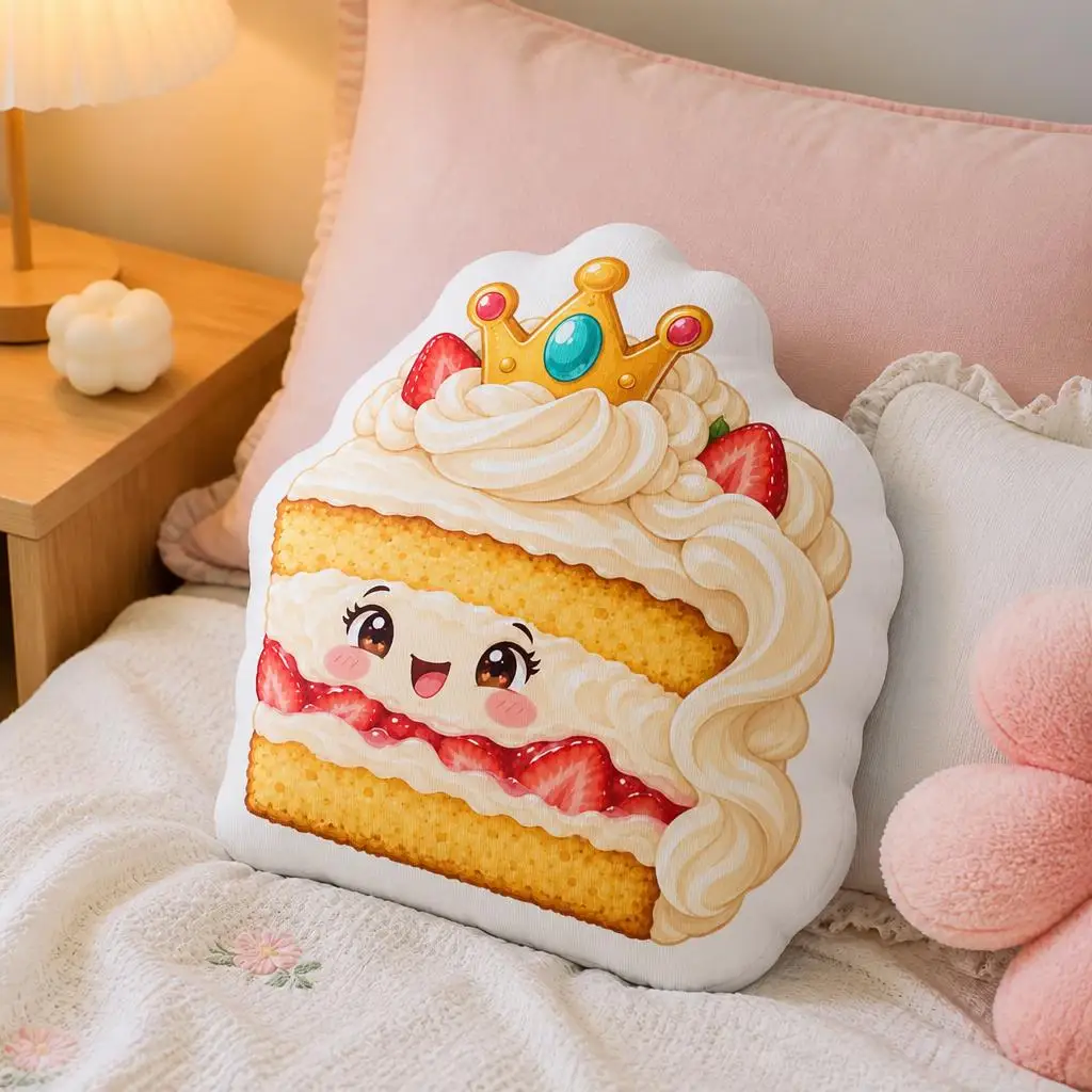 Cute Crowned Cake Pillow Strawberry Dessert Cushion Royal Birthday Throw Pillow Stuffed Shaped Celebration Gift Home Decor