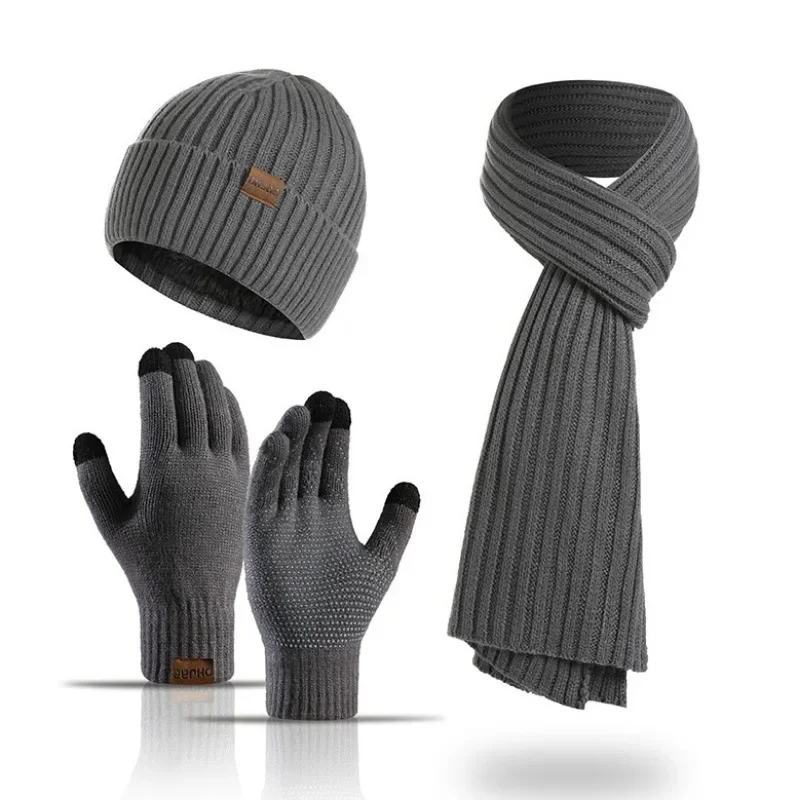 3 in 1 Gloves Scarf Hat Set Man Winter Warm Knitted Beanie for Men Touchscreen Gloves for Women Thermal Scarf Full Neck Cover