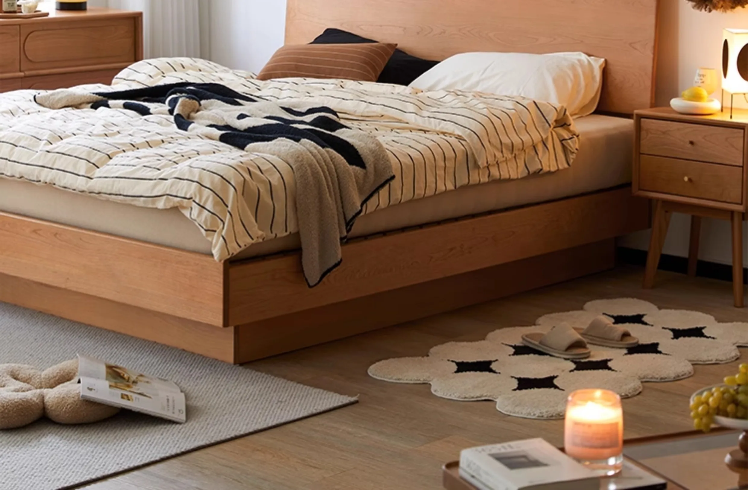 

Box bed solid wood storage log double cherry wood suspended high box storage bed