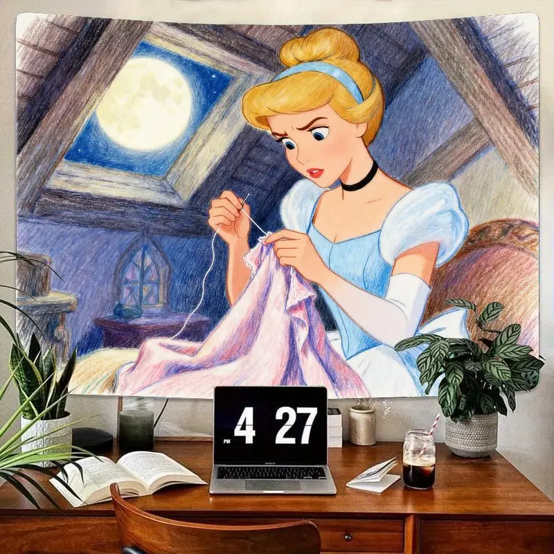 

1 шт., гобелен Золушки, лунный свет, чердак, настенное искусство, эстетический декор комнаты принцессы, подарок для девочек и фанатов Диснея