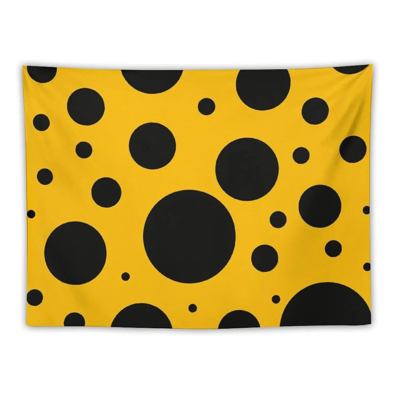 

black polka dots on yellow background Tapestry Kawaii Room Decor Room Decor Aesthetic Tapestry