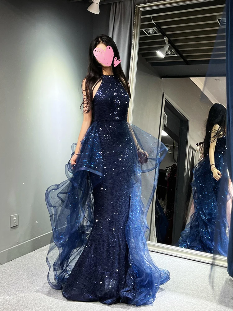

New 2025 Luxury High-End Student Party Art Exam Host Performance Dress Elegant Hanging Neline Evening Gown for Women