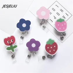 JESJELIU Flower Retractable Nurse Chest Badge Reel Clip Holder Students Doctor Work ID Card Holder Keychain Gifts Accessories