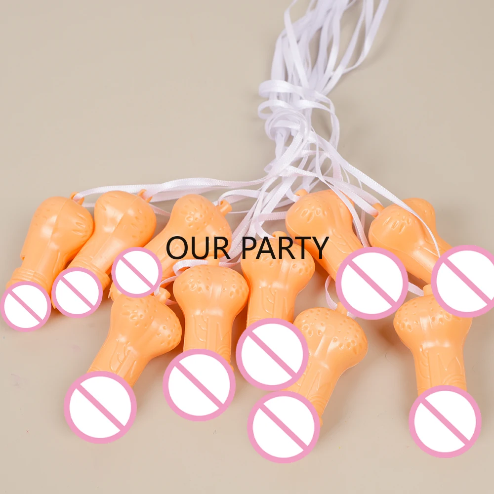 10Pcs Novelty Cock Appeal Penis Whistles Necklace Team Bride Nude Sex Toys for Bachelorette Wedding Hen Party Favors Decoration