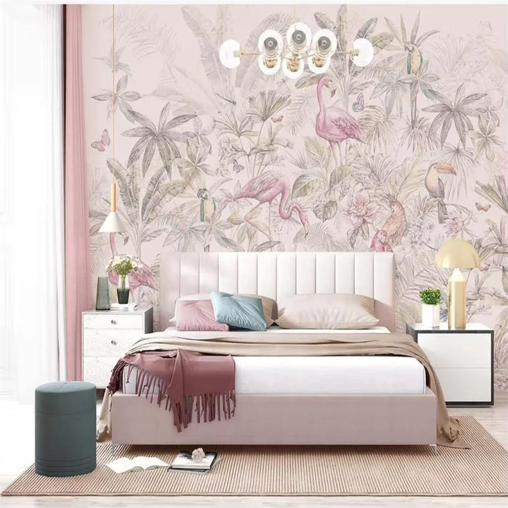Custom American Flowers wallpaper living room mural romantic  pink flowers birds wall paper bedroom background papel de parede