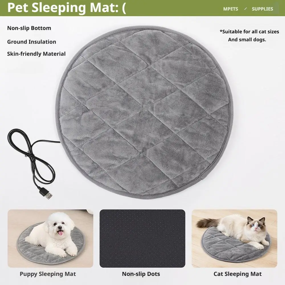 Pet Mat Cat Dog Mat USB Plug in Thermal Storage Simple Pet Mat Plush Pet Heating Mat Dotted Non-slip Bottom Stays Securely