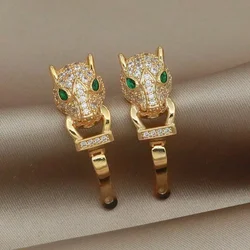 Fashion Brand Jewelry Full Crystal Leopard Stud Earrings Luxury Zirconia Animal Earrings for Women