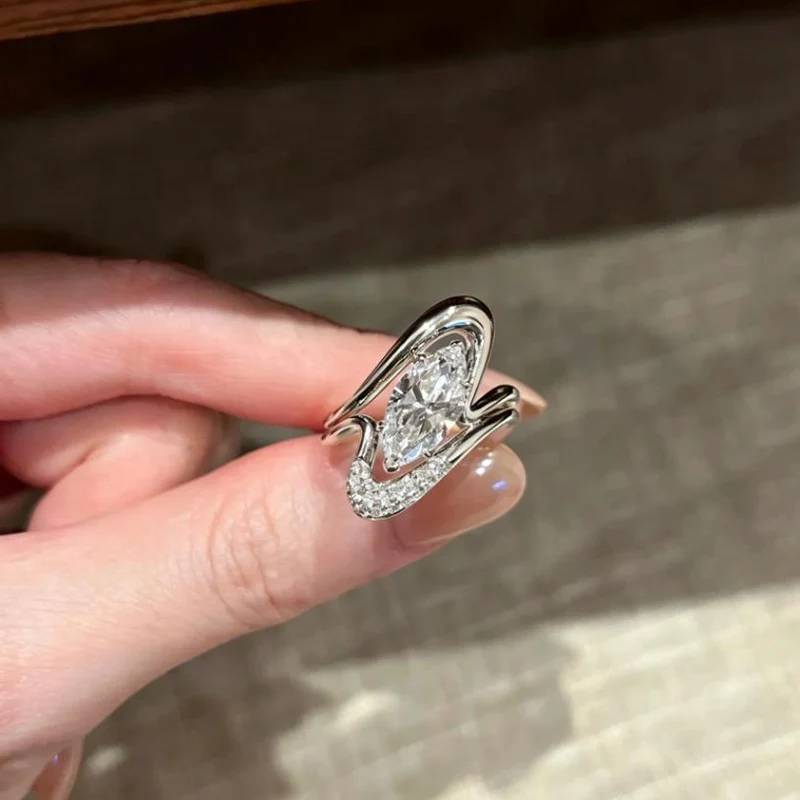 Vintage Style Irregular Art Layering Feeling Ring Horse Eye Zircon Rings Light Luxury Niche Design Jewelry For Female KOFSAC