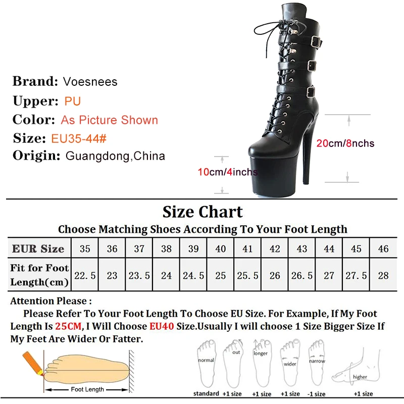 Voesnees Buckle Red Boots 20cm/8Inchs Thin Heels Strappy Stiletto Zip Platform Woman PUNK Ankle Boots Girl's Heels Stripper Shoe