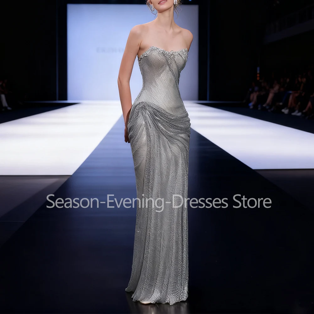 

Customized New In Elegant Long Silver Evening Dresses for Special Occasions Sweetheart Mermaid Women Gala Prom Party Gowns 2025