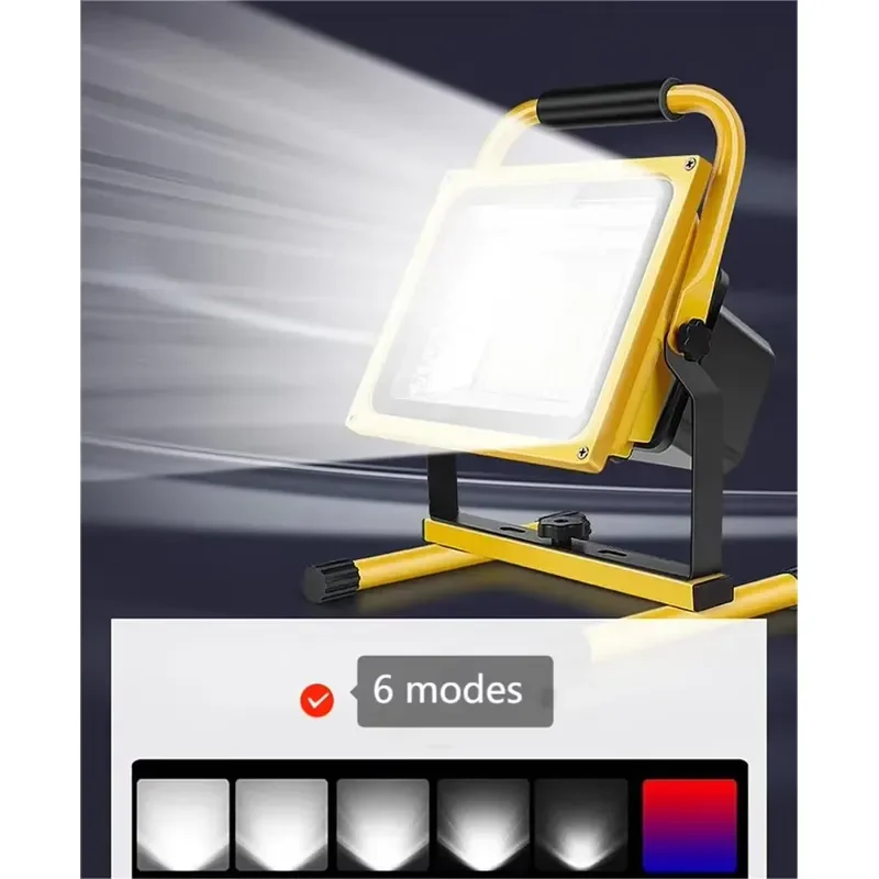 100W 200W 300W COB LED Flood Light IP65 Waterproof Rechargeable Work Lamp 6000K Cool White for Engineering Installation