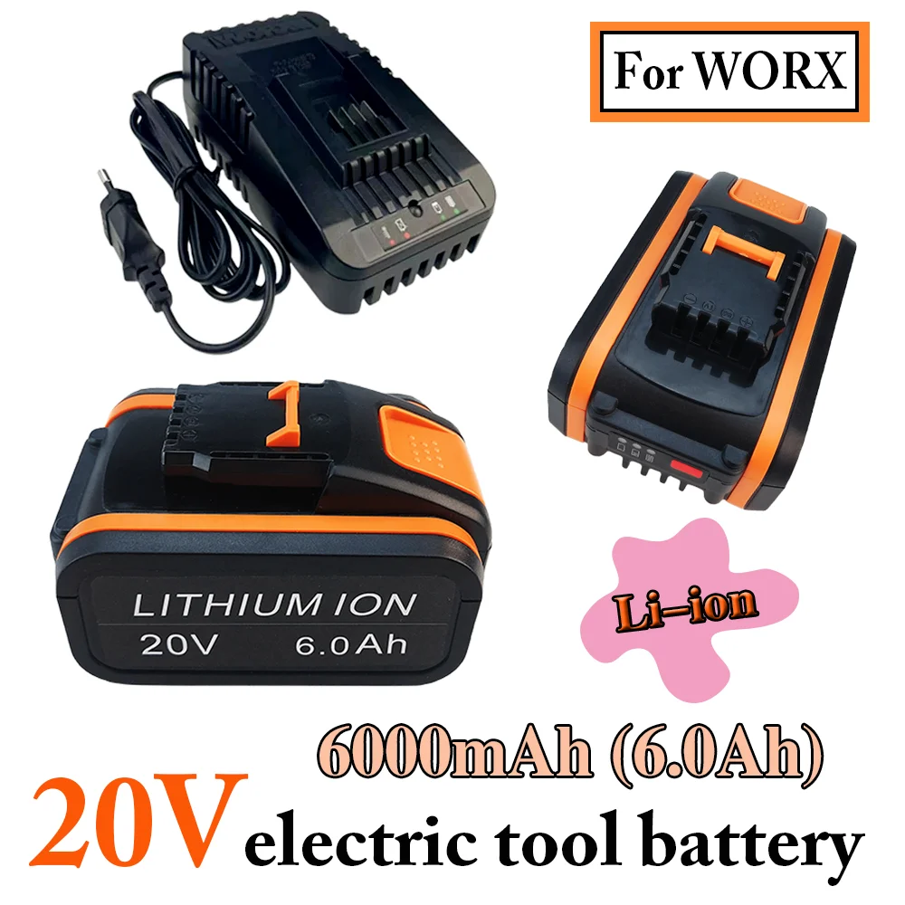 

6000mAh Battery For Worx WA3553 20V Cordless Power Tool Battery WA3572 WA3553 WX390 WA3551 WX176 WX178 Spare Batteriies