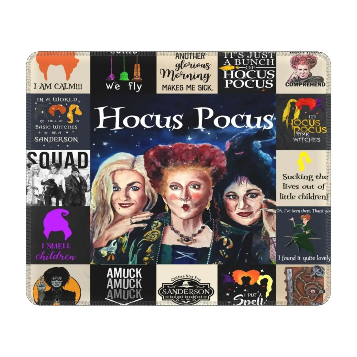 Custom Halloween Hocus Pocus Witch Bat Collage Mouse Pad Anti-Slip Rubber Base Gamer Mousepad Accessories Office PC Desk Mat