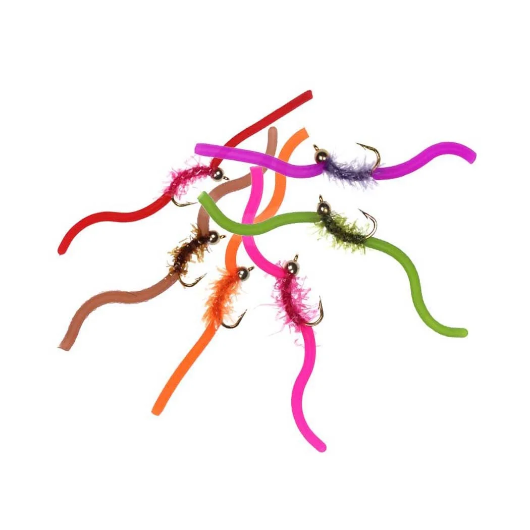 Gusanos de Squirmy blandos, trucha, pesca con mosca, gusano de tierra, atado a mano para grises, 5/10 piezas