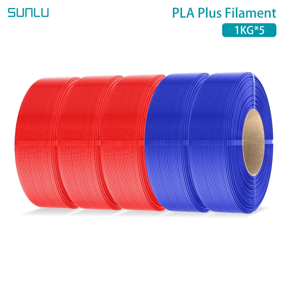 SUNLU PLA PLUS 5KG 3D-Drucker Filament Nachfüllpackung PLA+ 1,75mm 1KG, Wiederverwendbare Spulen Kompatibel mit Bambu Lab A1 Drucker