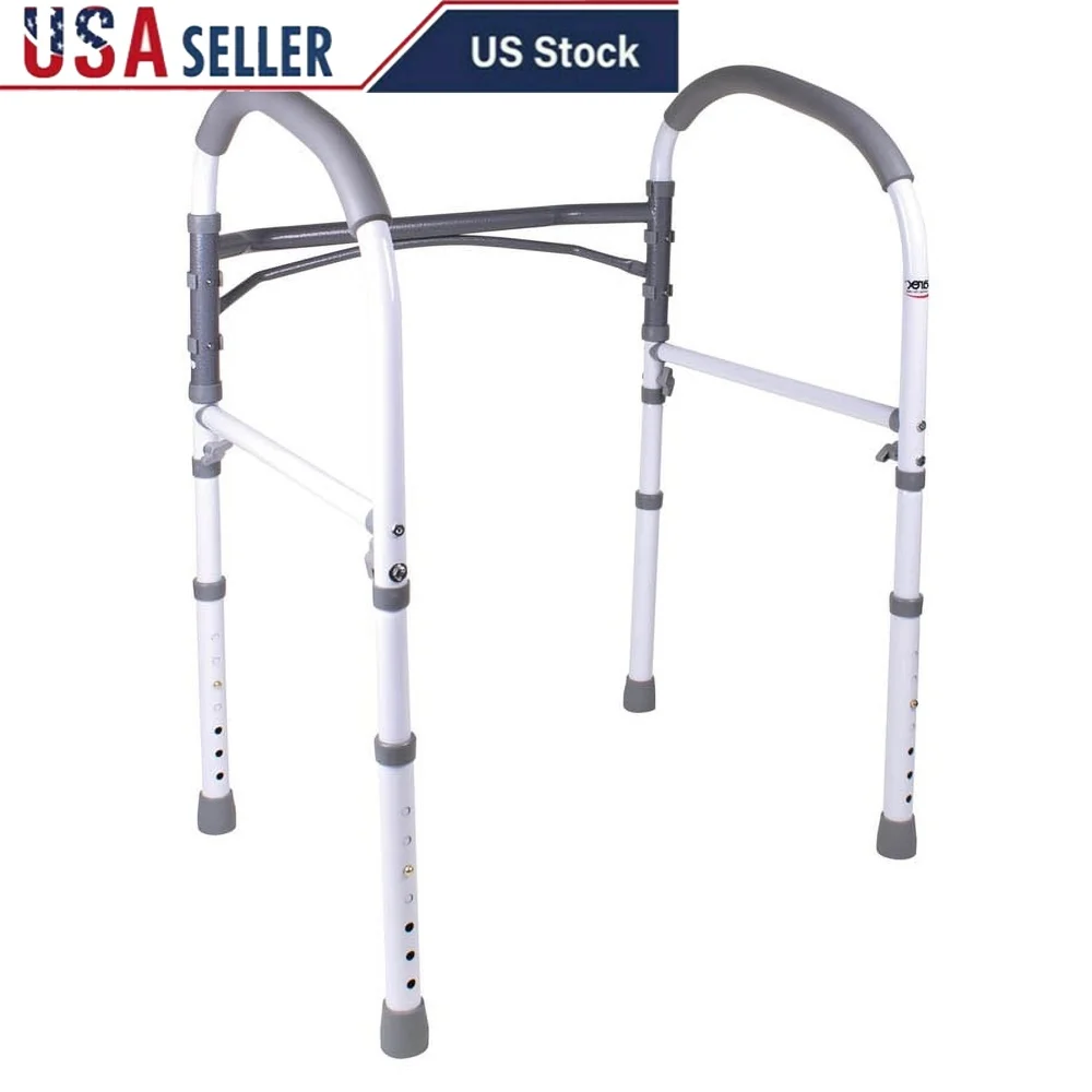 

Toilet Safety Rails Adjustable Tool-Free Assembly Non-Slip Support Frame Elderly Handicap Bathroom Stability 300 lb Capacity