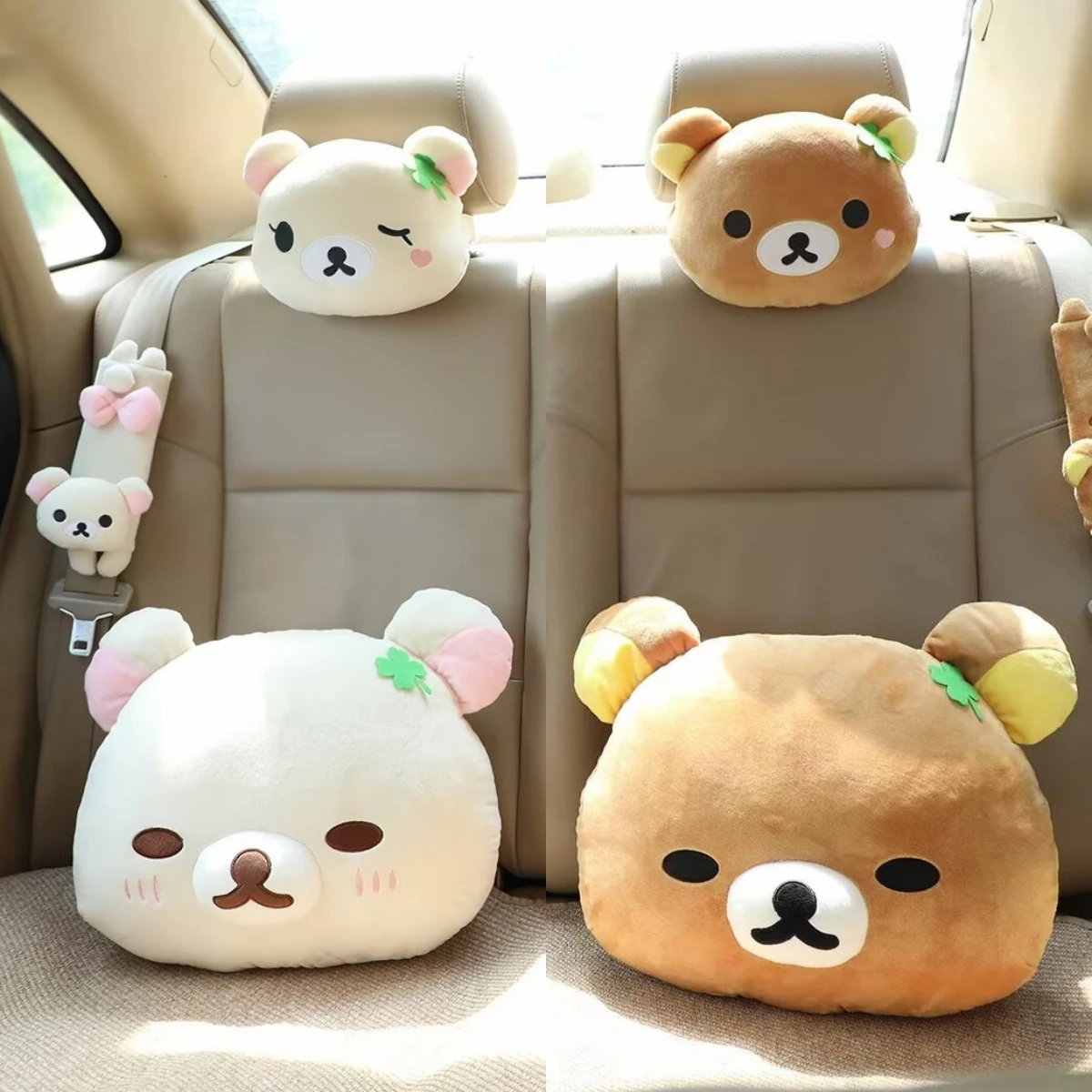 Rilakkuma Korilakkuma Car Headrest Pillow Plush Seat Belt Cover Cushion Cute Bear Auto Interior Decor For Car Seat Accessory