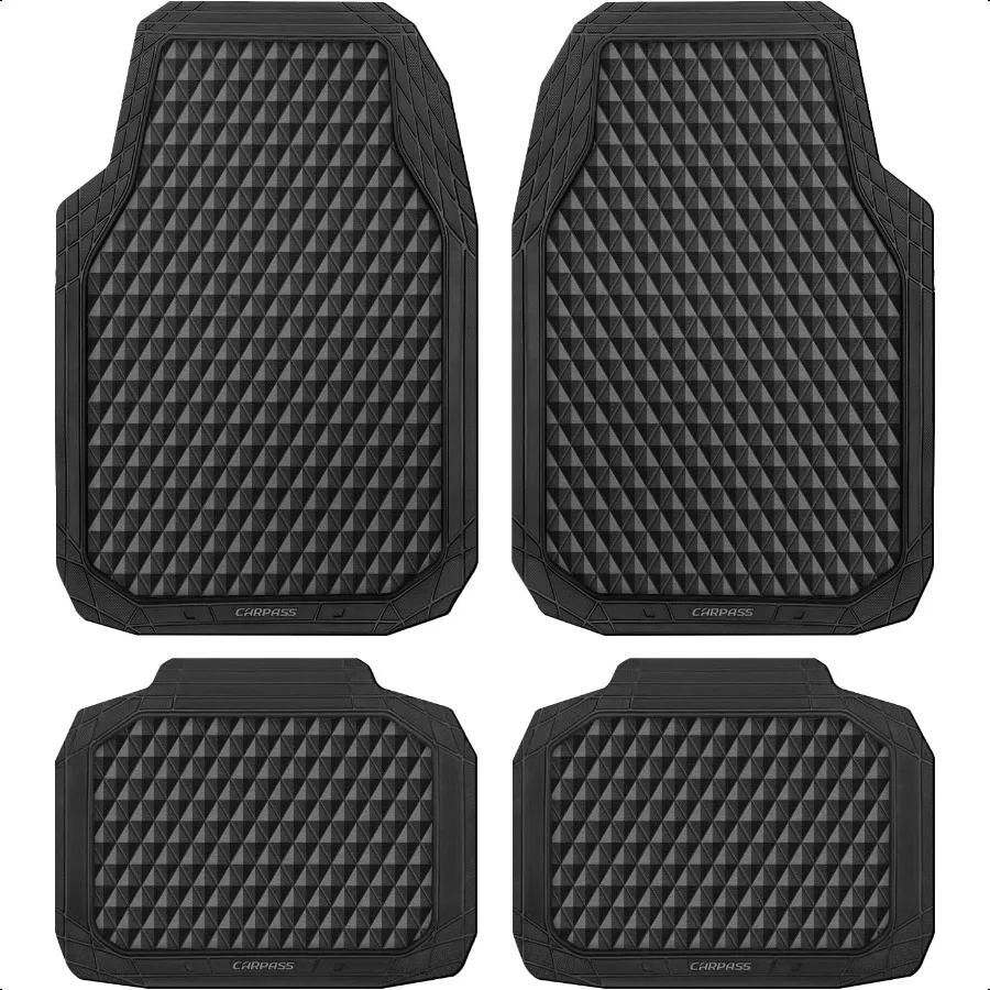Alfombrillas de goma negras para coche, alfombrillas para todo tipo de clima, juego completo, duraderas, antideslizantes, rombos 3D, impermeables, embellecedor de almohadilla automotriz para adaptarse a la revestimiento