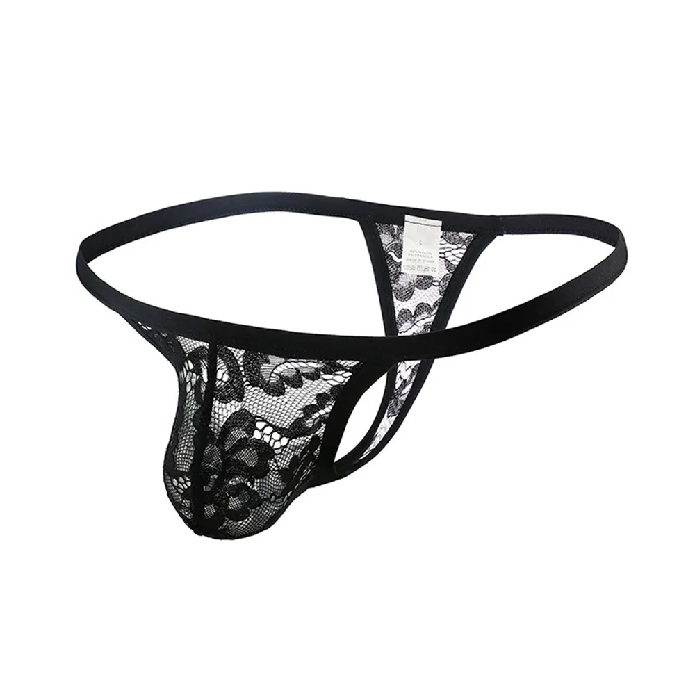 Mens Gay Penis Underwear Lace Sheer G-String Briefs Bulge Pouch Low Rise Underwear T-Back Thong Jock Strap Homme Erotic
